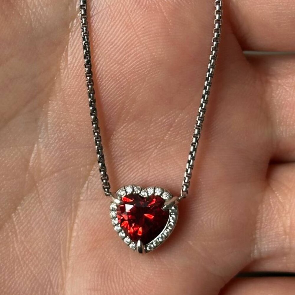 Authentic david yurman heart necklace women's red garnet and diamonds necklace
